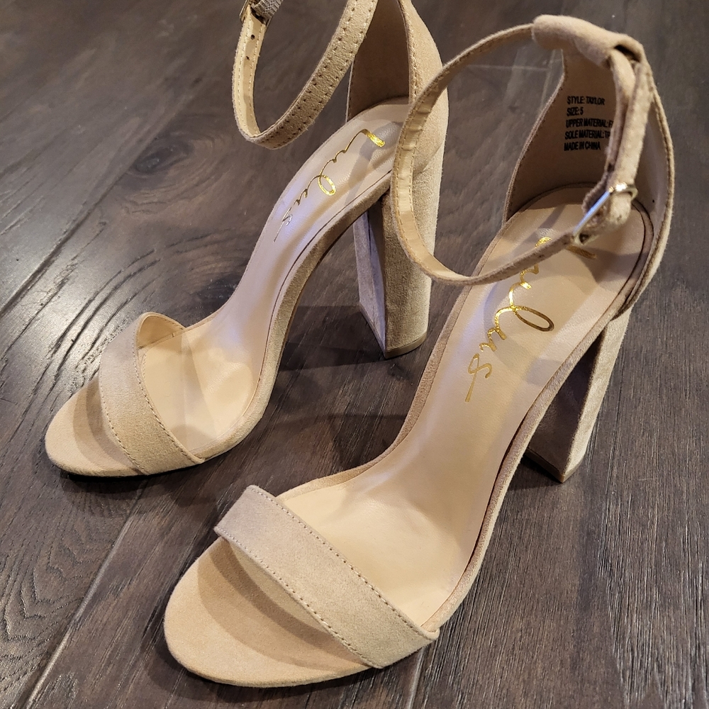Lulu's Natural Suede Ankle Strap Heels